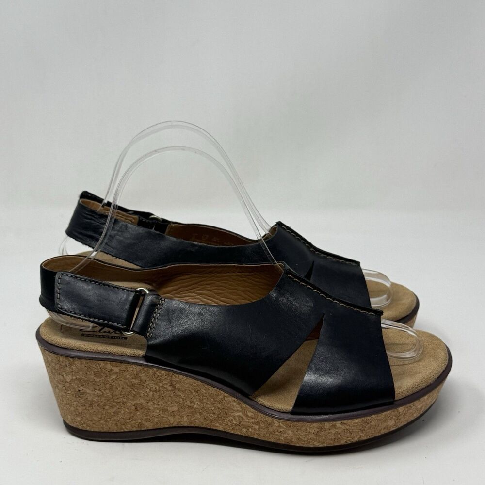 Clarks Rosemund Dune Platform Wedge Sandals Womens 8.5 Black Slingback Boho Chic
